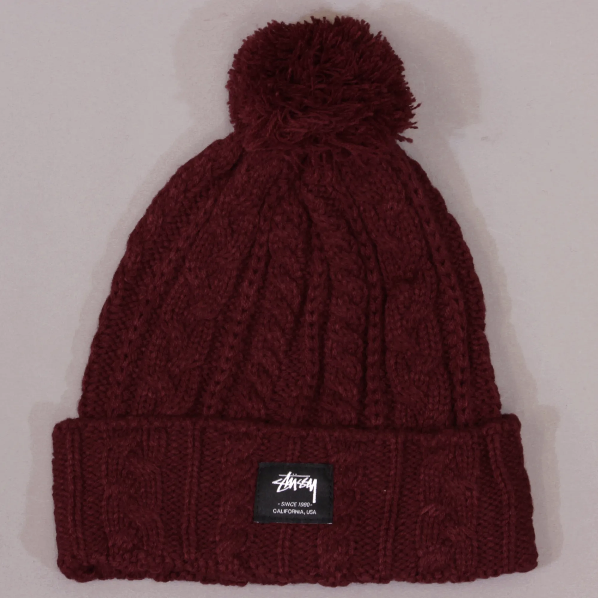 Stussy Matthew Cuff Pom Bobble Hat Burgundy - Main Image