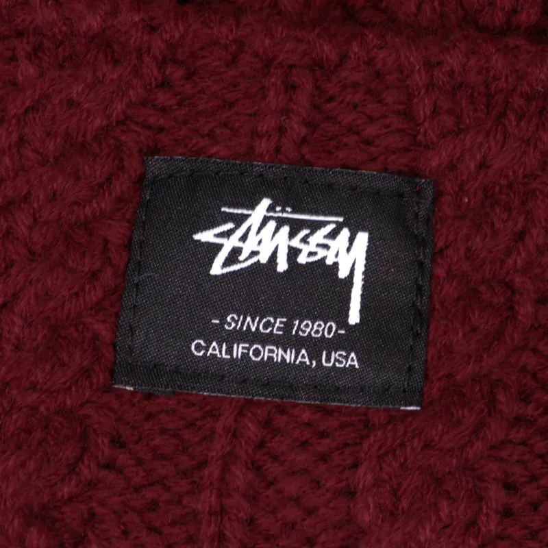 Stussy Matthew Cuff Pom Bobble Hat Burgundy-1