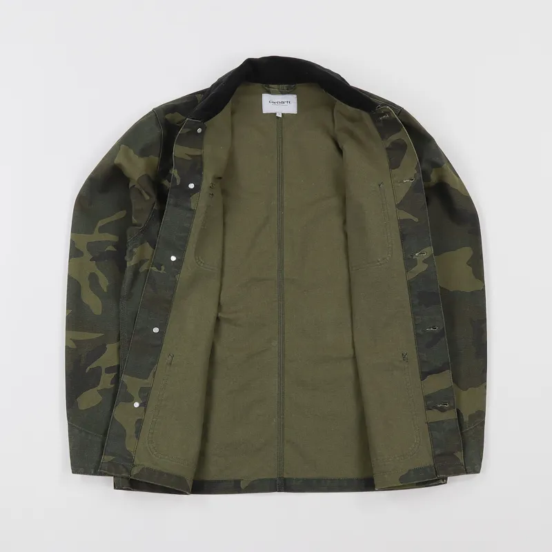 Carhartt WIP Mens Michigan Coat Jacket Camo Laurel Green Rinsed