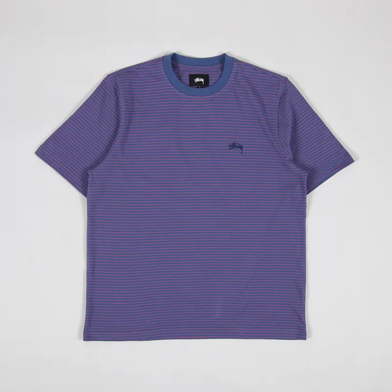 Stussy Mini Stripe Crew T Shirt Navy