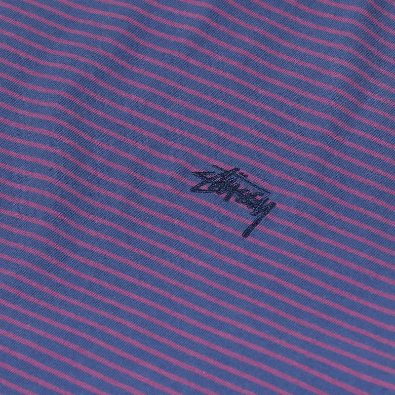 Stussy Mini Stripe Crew T Shirt Navy-3