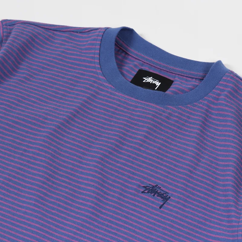 Stussy Mini Stripe Crew T Shirt Navy-1