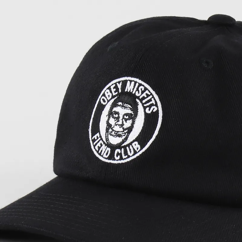 Obey x Misfits Collab Fiend Club Embroidered 6 Panel Hat Black