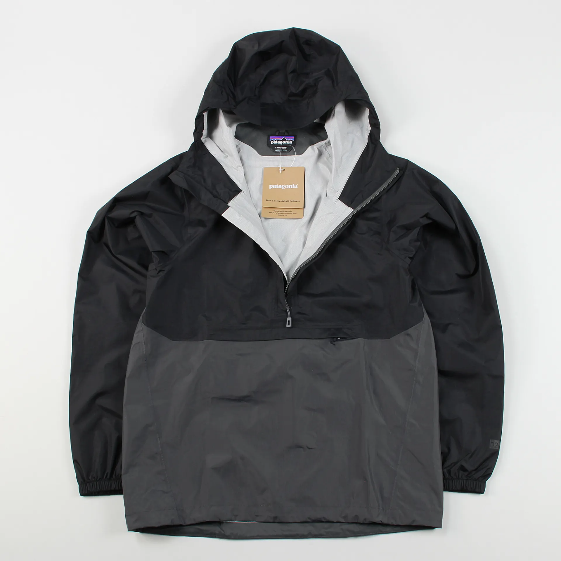Patagonia Mens Waterproof Torrentshell Pullover Jacket Black Grey