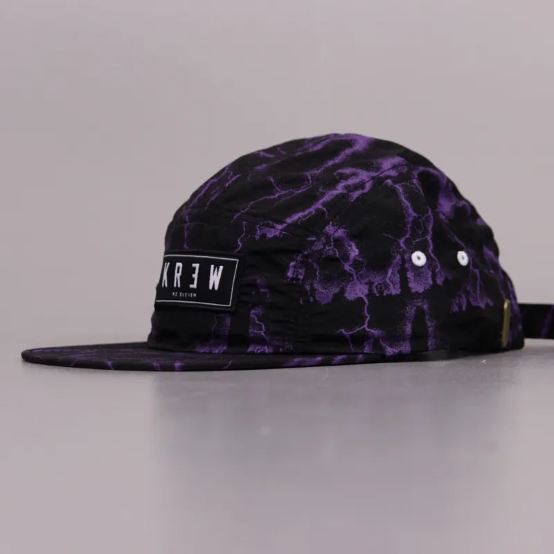 【GRAPE】Code Print Striped Hooded Hat Kr3w Mulholland 5 Panel Cap Black Purple Nylon Mens