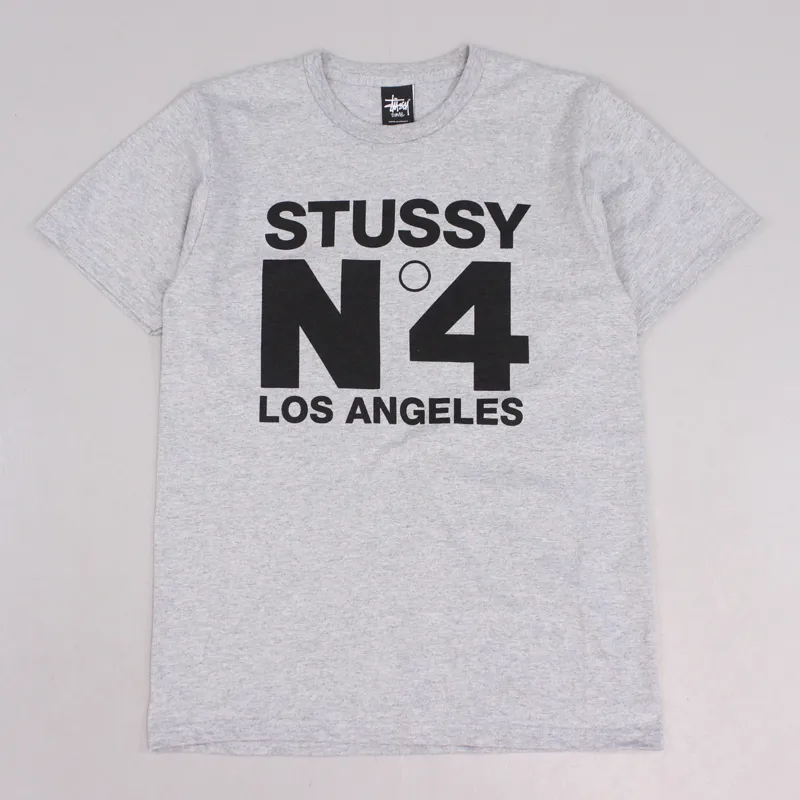 Stussy No.4 Los Angeles Mens Cotton Tee Grey Free Shipping