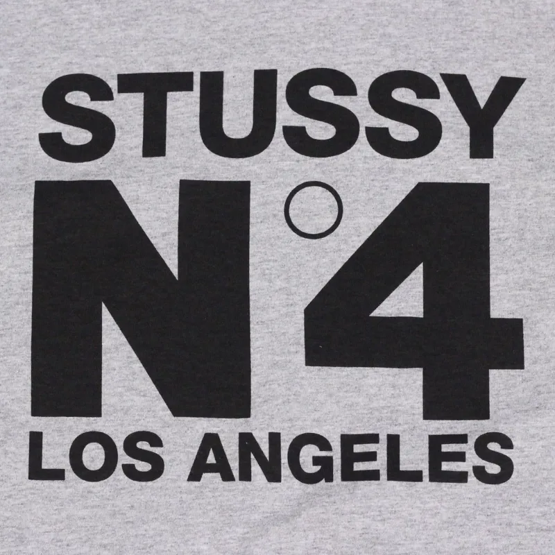 Stussy No.4 Los Angeles Mens Cotton Tee Grey Free Shipping