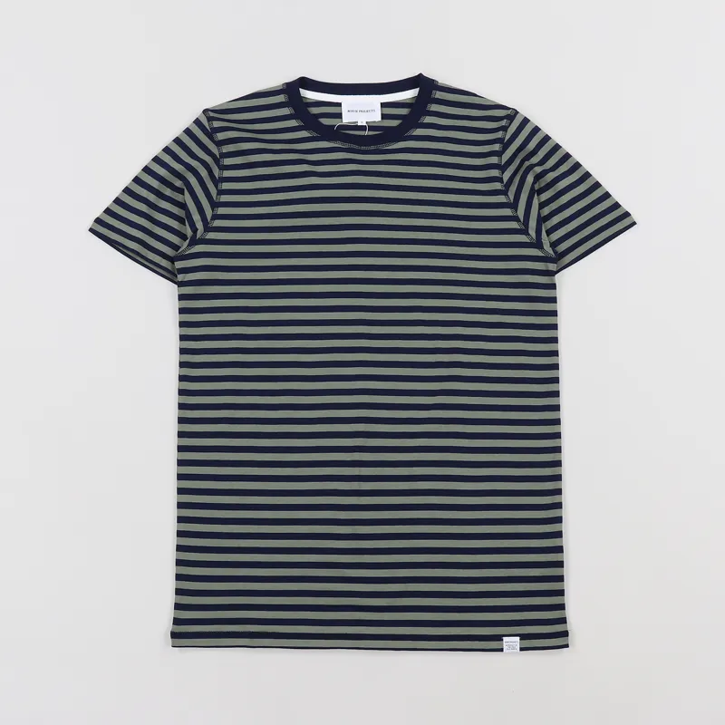 Norse Projects Niels Classic Stripe T Shirt Dark Navy Light Olive