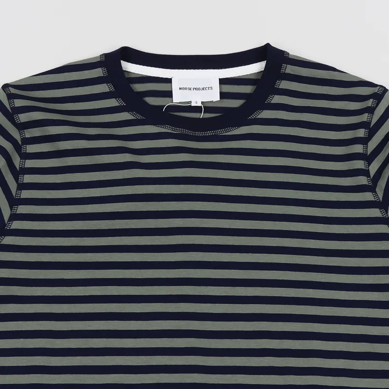 Norse Projects Niels Classic Stripe T Shirt Dark Navy Light Olive-1