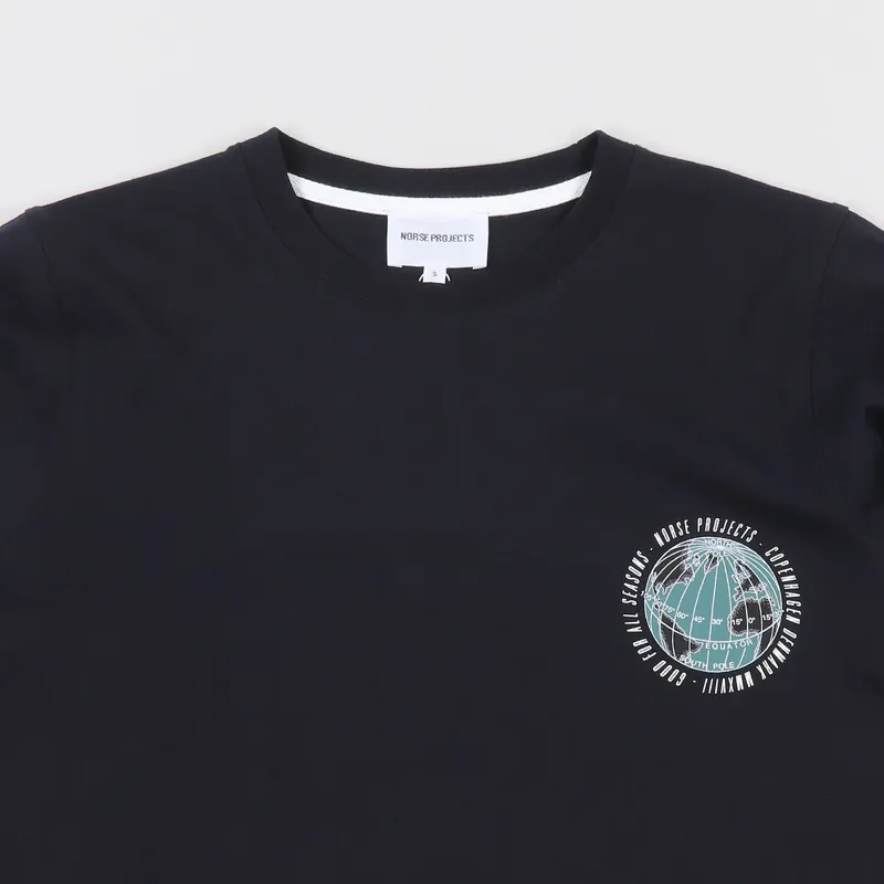 Norse Projects Niels Globe Logo T Shirt Dark Navy-2