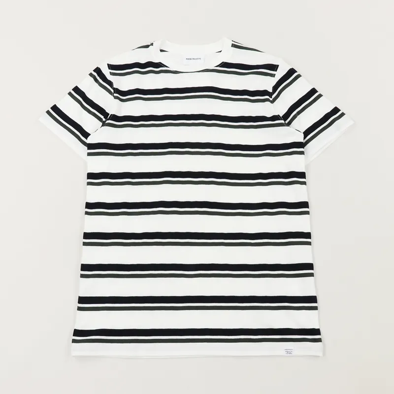 Norse Projects Niels Pique Stripe T Shirt Ivy Green Dark Navy
