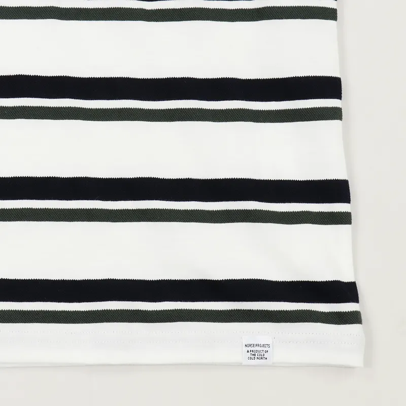 Norse Projects Niels Pique Stripe T Shirt Ivy Green Dark Navy-2