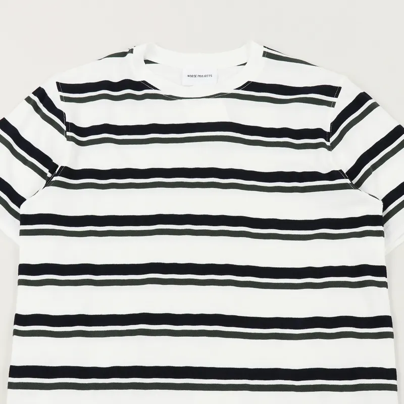 Norse Projects Niels Pique Stripe T Shirt Ivy Green Dark Navy-1