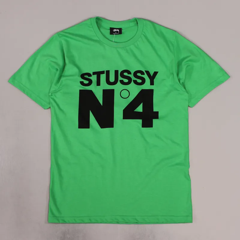 Stussy Mens Short Sleeve No.4 Tee Shirt Kelly Green Black