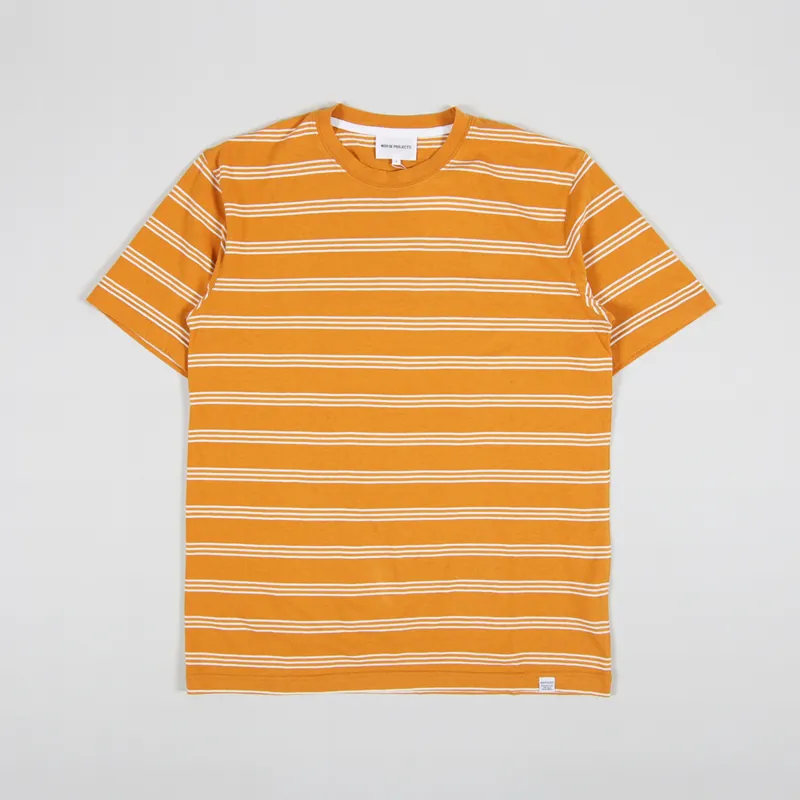 Norse Projects Johannes Cotton Linen Stripe T Shirt Cadmium Orange