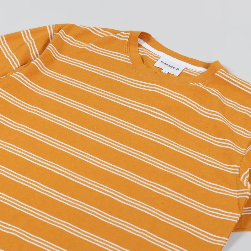 Norse Projects Johannes Cotton Linen Stripe T Shirt Cadmium Orange-1