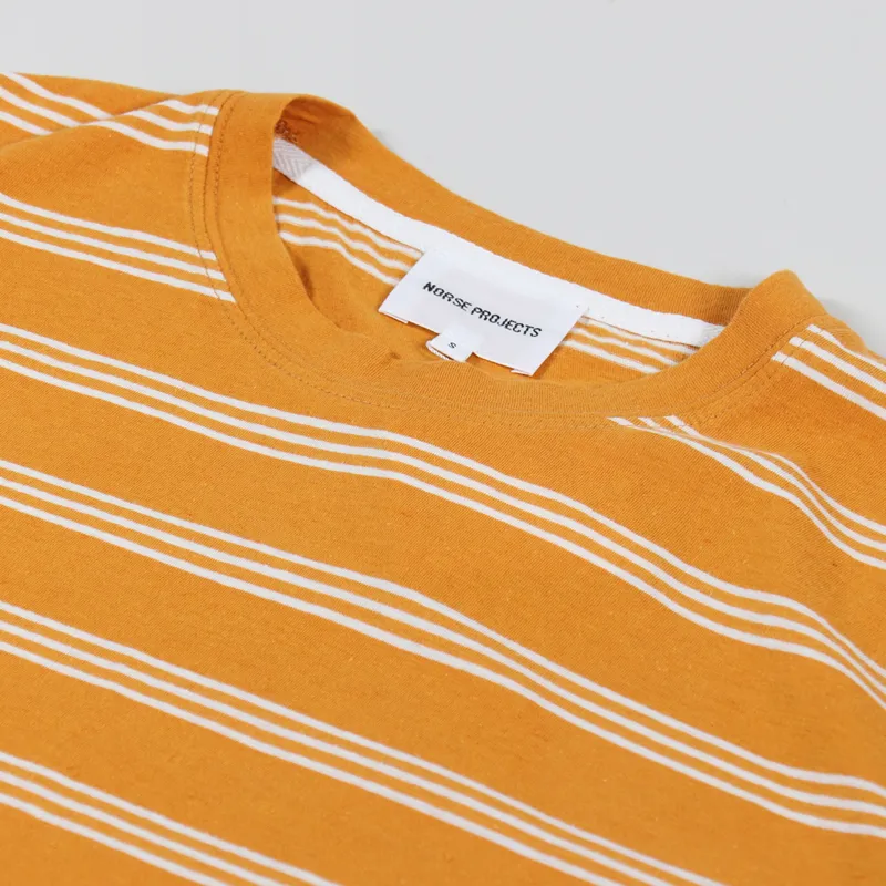 Norse Projects Johannes Cotton Linen Stripe T Shirt Cadmium Orange-3