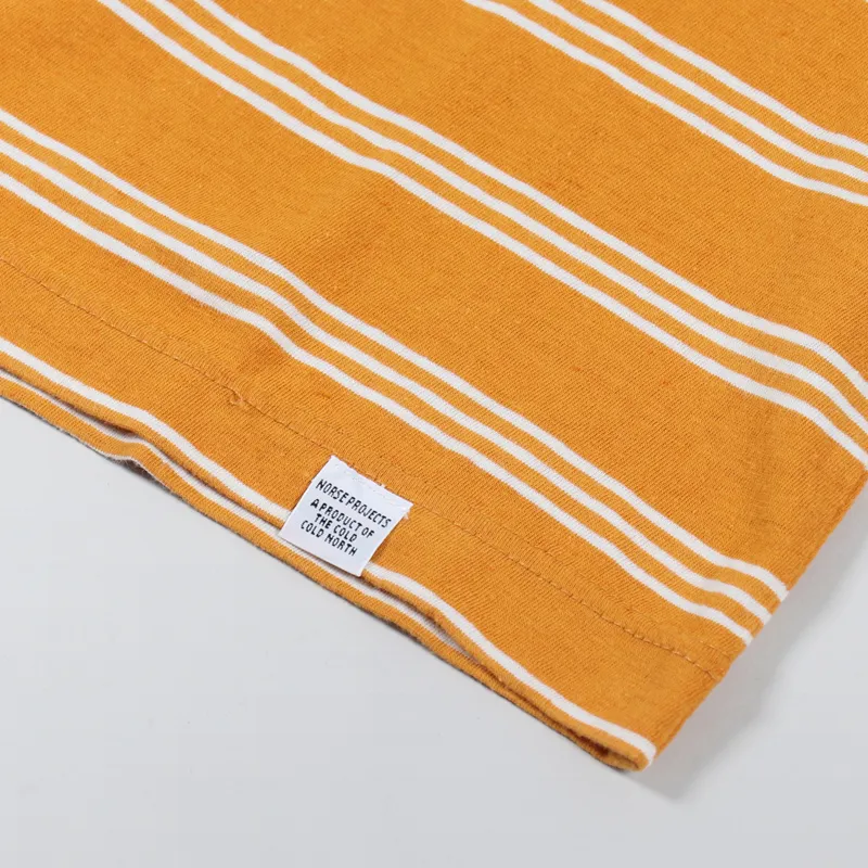Norse Projects Johannes Cotton Linen Stripe T Shirt Cadmium Orange-2