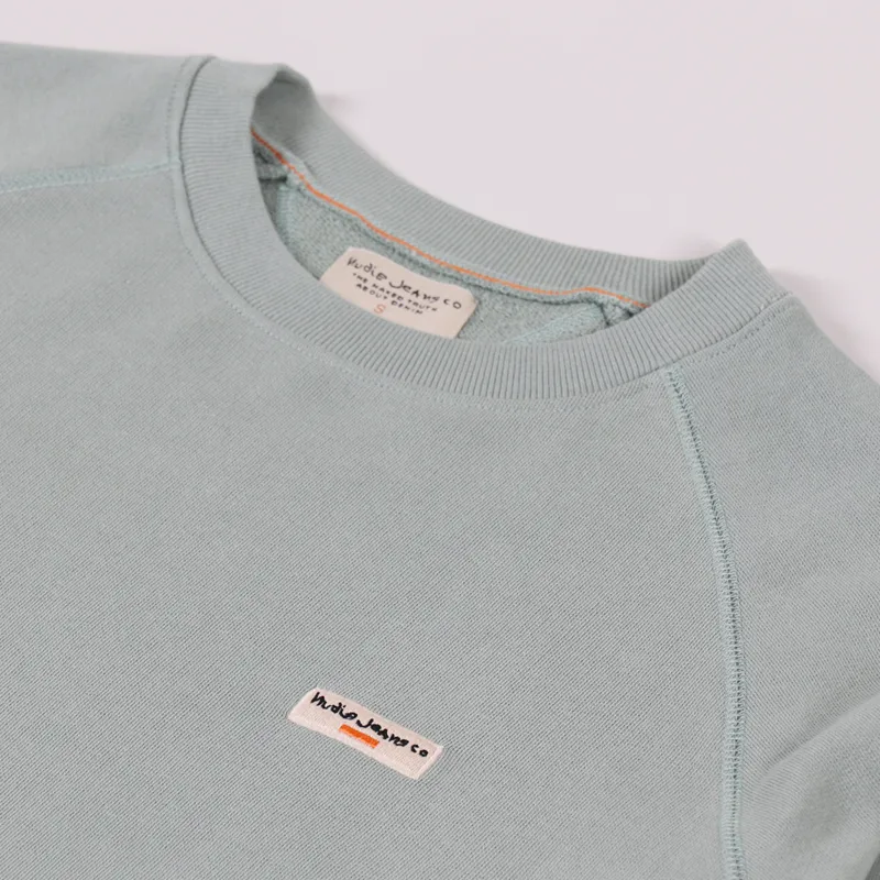 Nudie Jeans Samuel Logo Sweat Pale Green-4