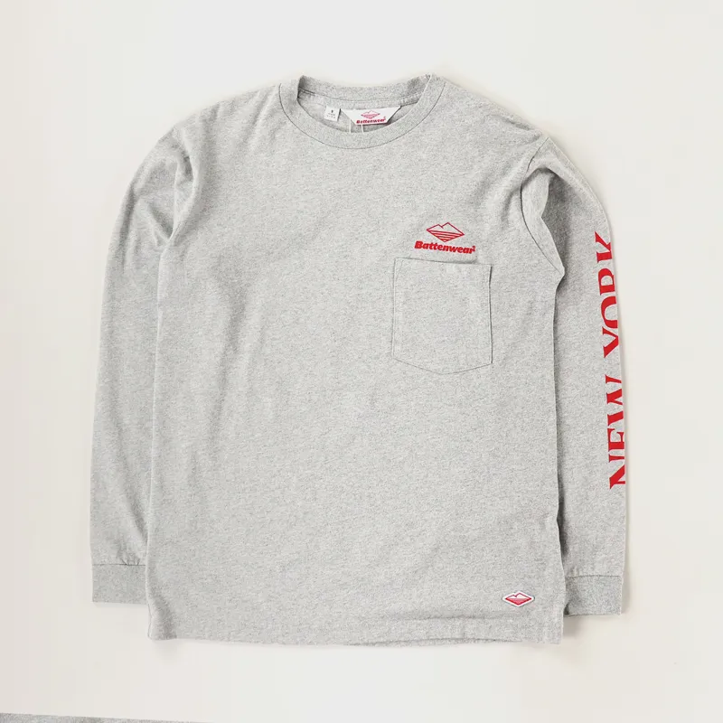 Battenwear NY Long Sleeve Basic Pocket T Shirt Heather Grey-1