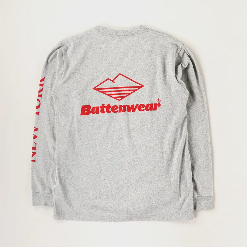Battenwear NY Long Sleeve Basic Pocket T Shirt Heather Grey