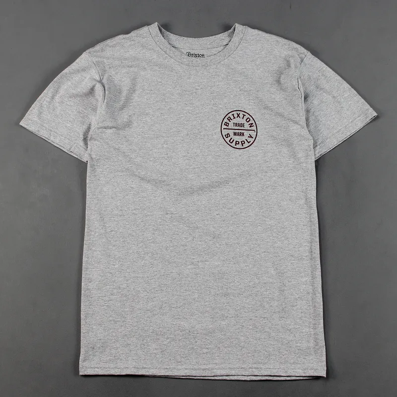 Brixton Supply Oath T Shirt Grey Burgundy