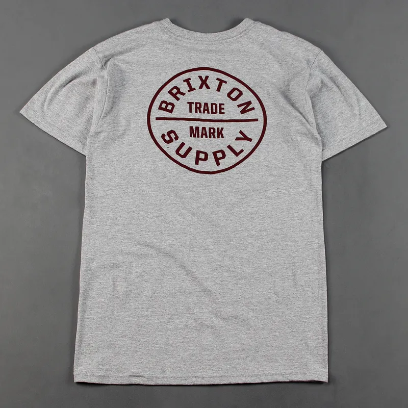 Brixton Supply Oath T Shirt Grey Burgundy-1