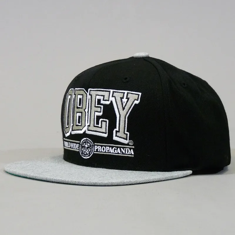 Obey Athletics Snapback Cap - Black and Heather Grey