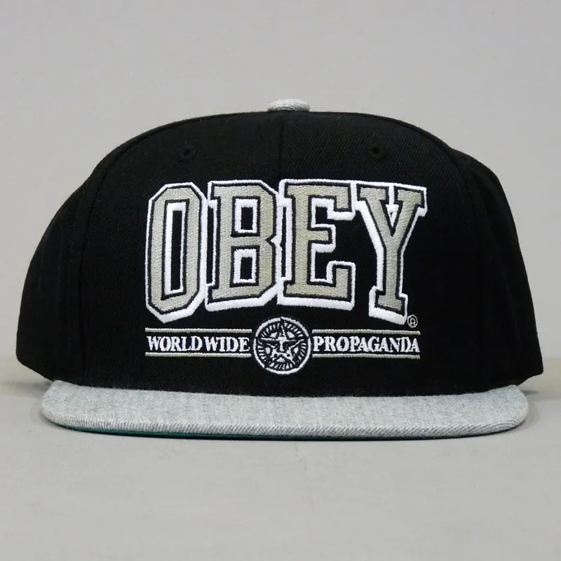 Obey Athletics Snapback Cap - Black and Heather Grey-1