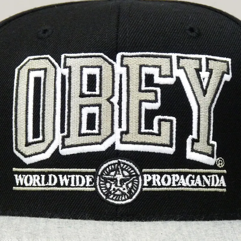 Obey Athletics Snapback Cap - Black and Heather Grey-2