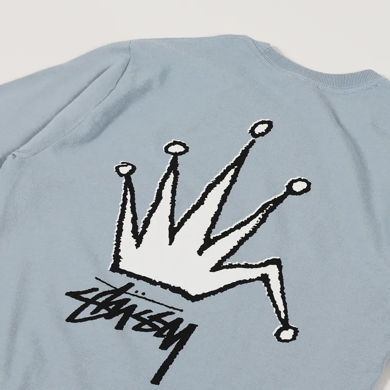 Stussy Mens Short Sleeve Graphic Artwork Old Crown T Shirt Slate