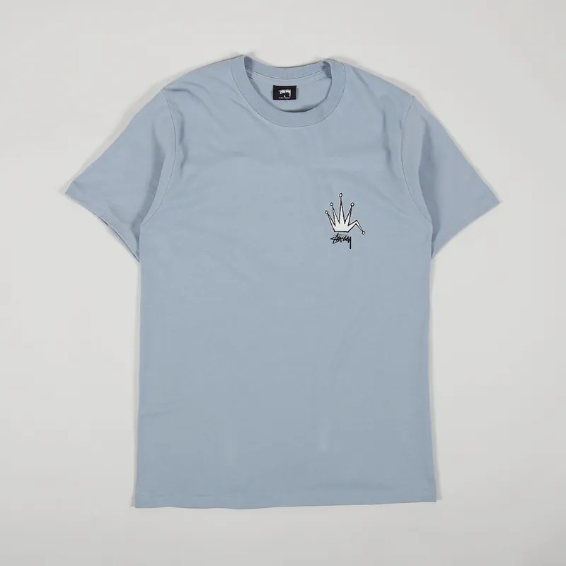 Stussy Mens Short Sleeve Graphic Artwork Old Crown T Shirt Slate