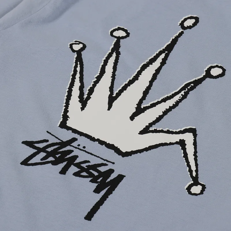 Stussy Mens Short Sleeve Graphic Artwork Old Crown T Shirt Slate