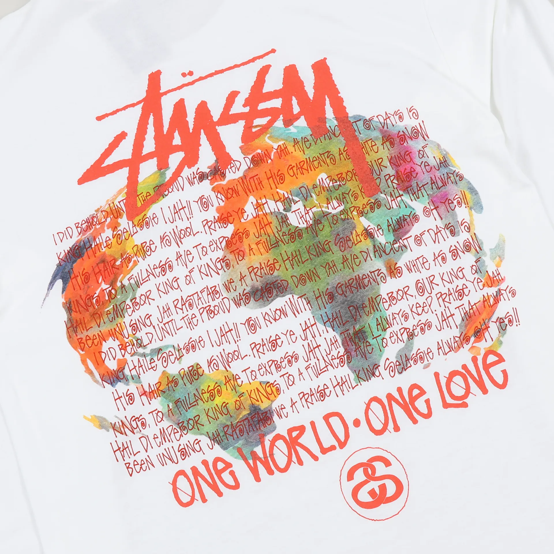 Stussy Mens One World Graphic Logo Long Sleeve T Shirt Tee White