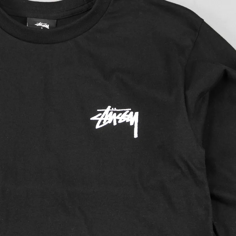 Stussy Original Stock Logo Long Sleeve T Shirt Black-1
