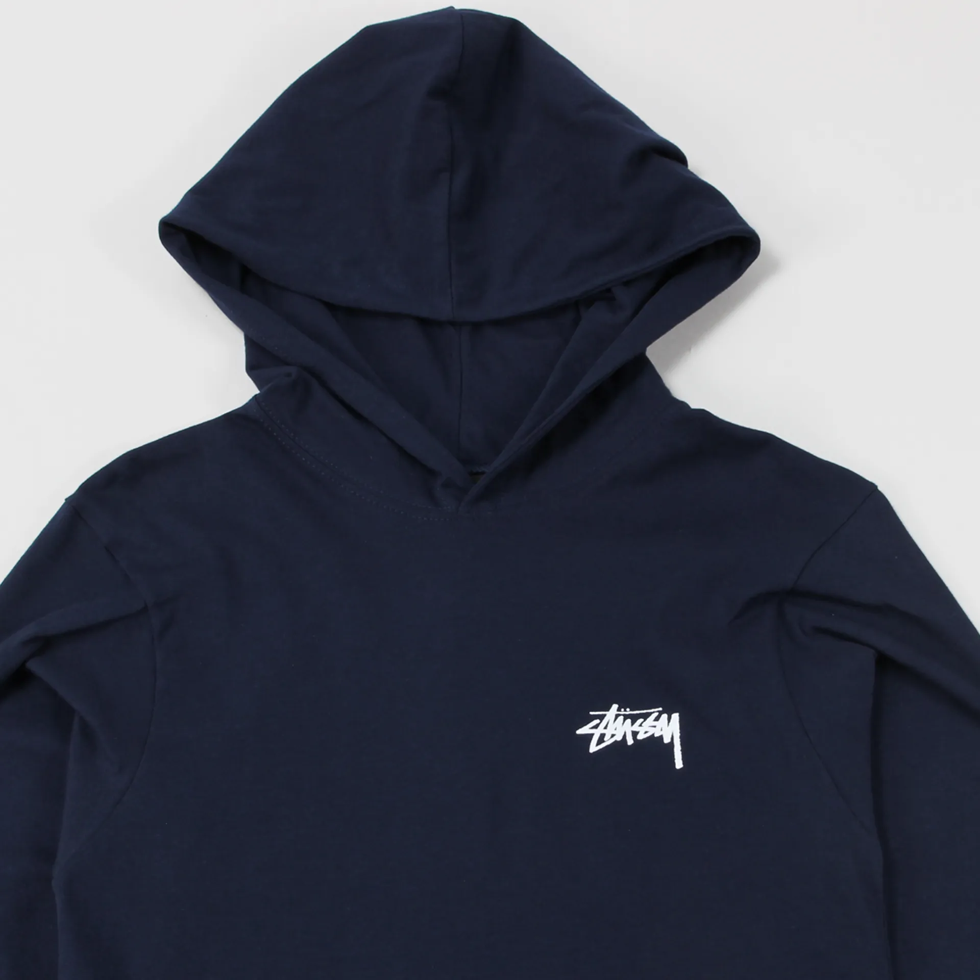 Stussy Worldwide Original Stock Long Sleeve Hoodie Tee Navy Blue