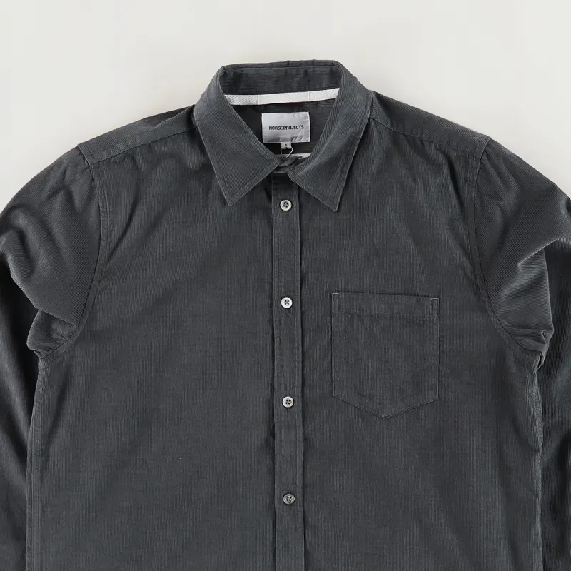 Norse Projects Mens Long Sleeve Osvald Corduroy Shirt Slate Grey
