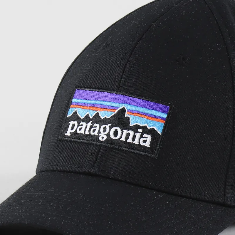 Patagonia Unisex P-6 Embroidered Logo Stretch Fit Cap Hat Black Patagonia Unisex P-6 Embroidered Logo Stretch Fit Cap Hat Black