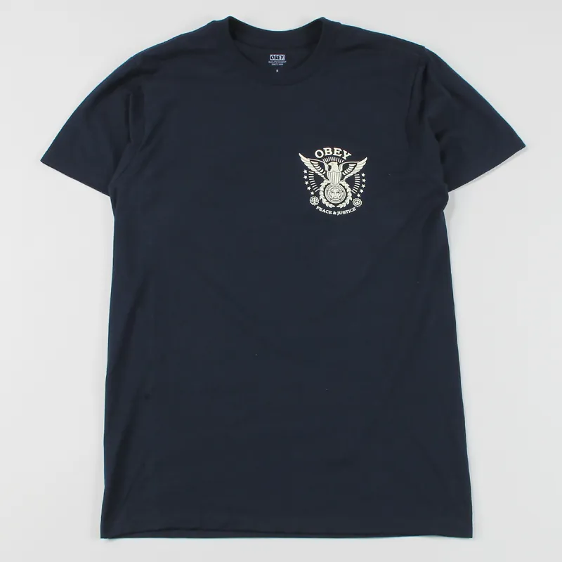 Obey Peace and Justice Eagle T-Shirt Navy-1