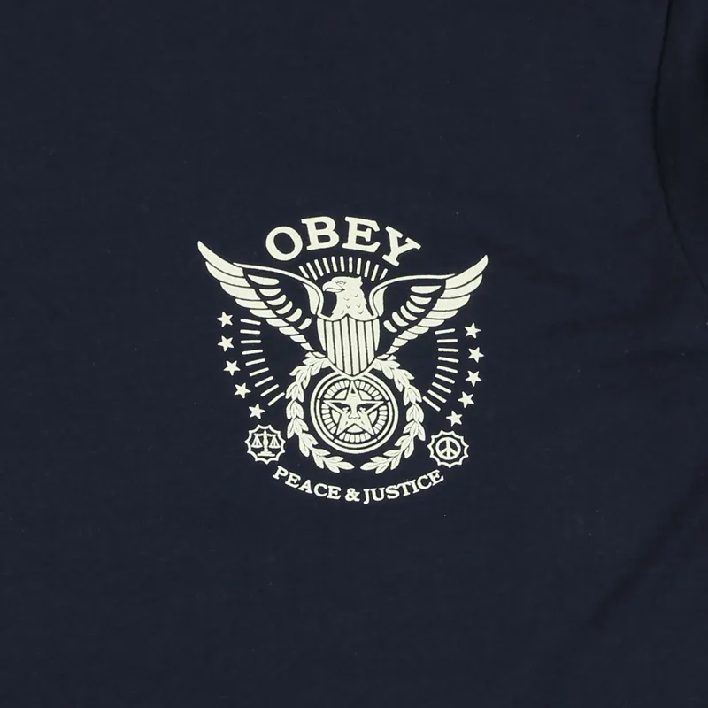 Obey Peace and Justice Eagle T-Shirt Navy-2