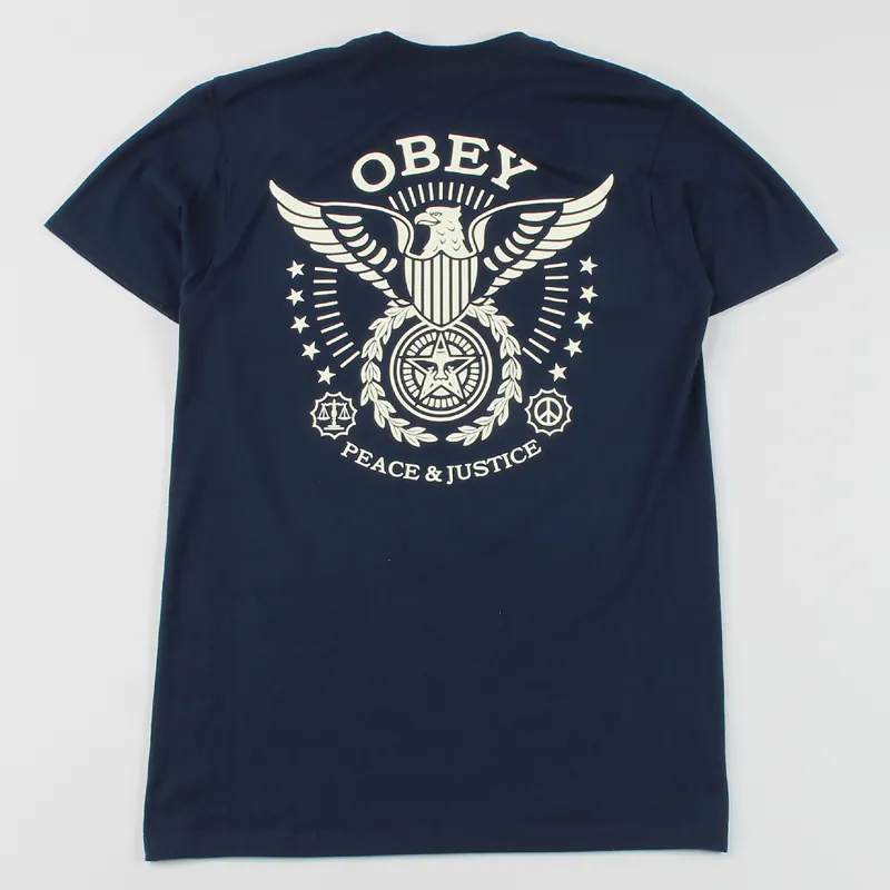 Obey Peace and Justice Eagle T-Shirt Navy