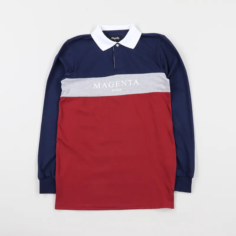 Magenta Paris Long Sleeve Polo Shirt Tricolor