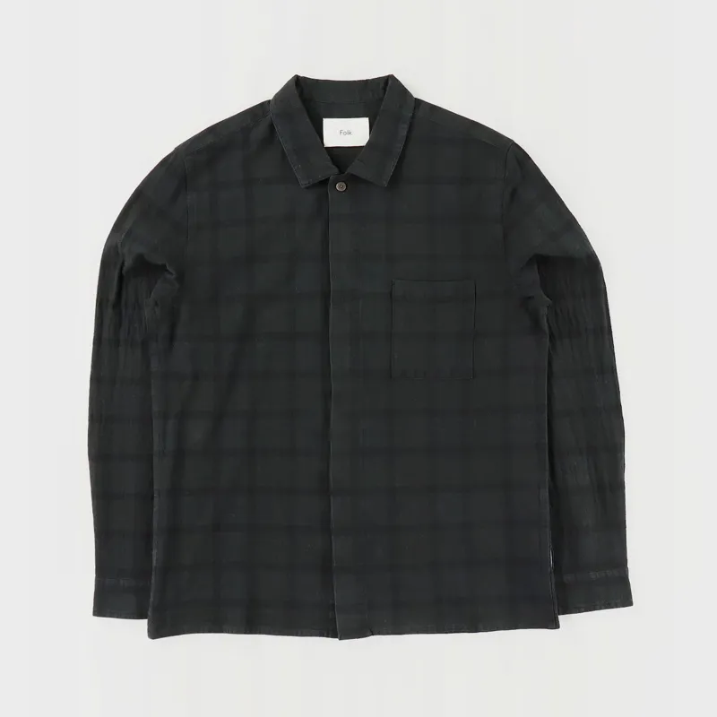 Folk Patch Shirt Black Overdyed Check
