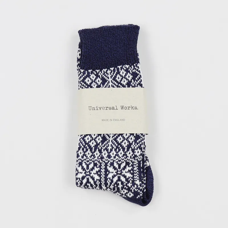 Universal Works Pattern Socks Navy Marl