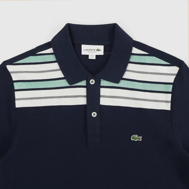 Lacoste Striped Pane Polo Shirt Navy Blue White Green-1