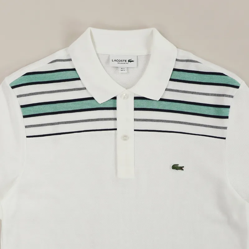 Lacoste Striped Pane Polo Shirt White Navy Blue Green-1