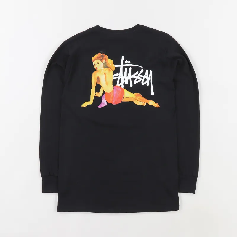 Stussy Worldwide Mens Basic Long Sleeve Crew Neck T Shirt Navy