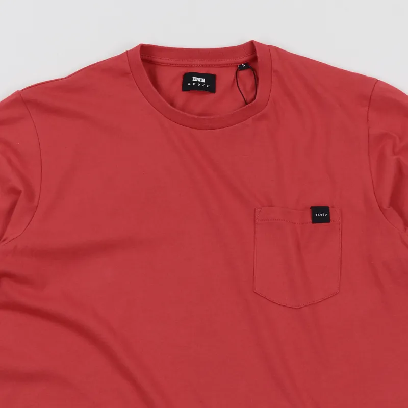 Edwin Pocket Japan Tab T Shirt Washed Red-1