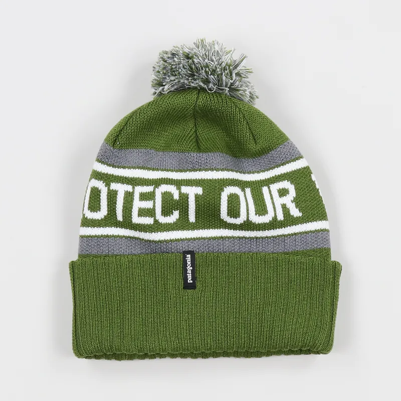 Patagonia Powder Town Beanie Protect Our Winters Glades Green