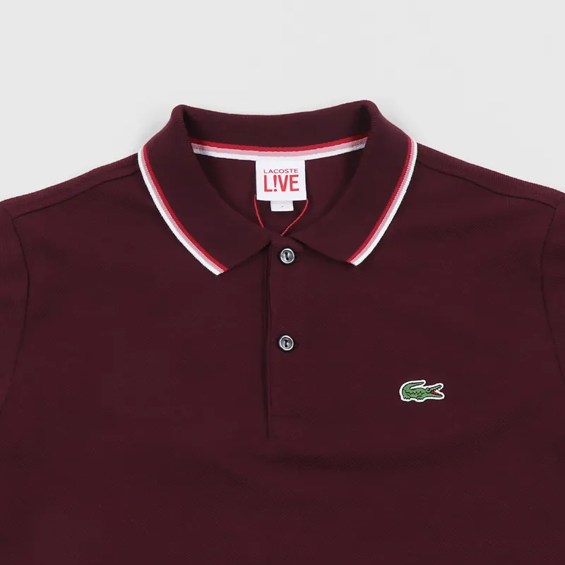 Lacoste LIVE Piped Neck Polo Shirt Expresso Tokyo Red Romant-1